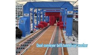 कोलोन लो मेंटेनेंस डबल बेल्ट कन्वेयर कार वॉश उपकरण 36एम 16ब्रश